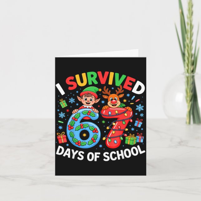 I Survived 67 Days Of School Christmas Candy Cane  Card (Front)
