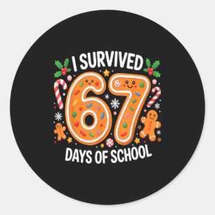 I Survived 67 Days Of School Christmas Candy Cane  Classic Round Sticker