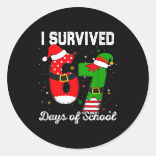 I Survived 67 Days Of School Christmas Candy Cane Classic Round Sticker