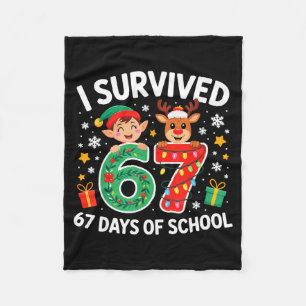 I Survived 67 Days Of School Christmas Candy Cane  Fleece Blanket