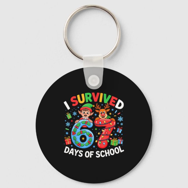 I Survived 67 Days Of School Christmas Candy Cane  Key Ring (Front)