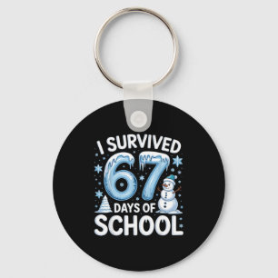 I Survived 67 Days Of School Christmas Candy Cane  Key Ring
