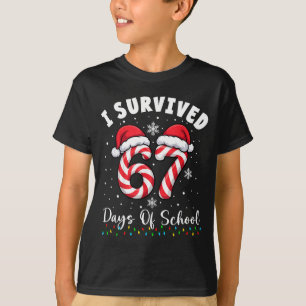 I Survived 67 Days Of School Christmas Candy Cane  T-Shirt