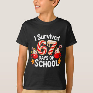 I Survived 67 Days Of School Christmas Candy Cane  T-Shirt