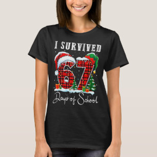 I Survived 67 Days Of School Christmas Candy Cane  T-Shirt