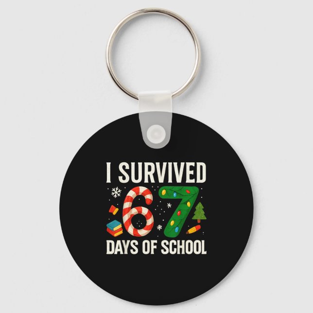 I Survived 67 Days Of School Christmas Red Plaid F Key Ring (Front)