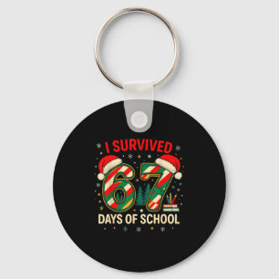 I Survived 67 Days Of School Christmas Teacher Key Ring