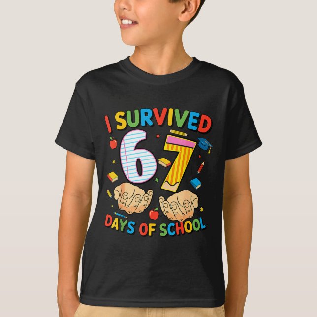 I Survived 67 Days Of School Cool Teacher Design  T-Shirt (Front)