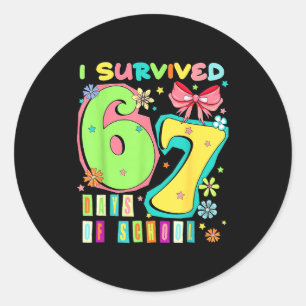 I Survived 67 Days Of School Coquette Bow Teachers Classic Round Sticker