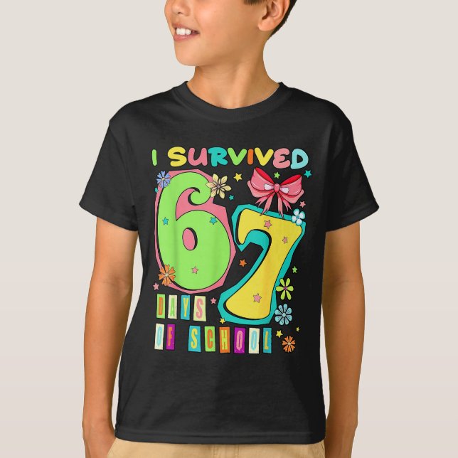I Survived 67 Days Of School Coquette Bow Teachers T-Shirt (Front)