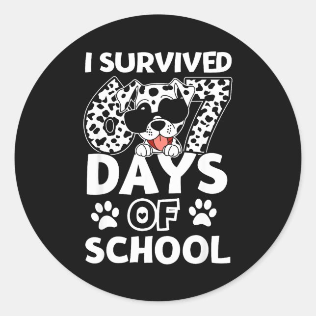 I Survived 67 Days Of School Dabbing Dalmatian Dog Classic Round Sticker (Front)