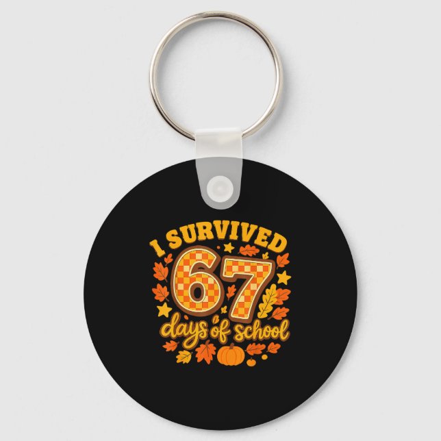 I Survived 67 Days Of School Fall Leaves Cute Autu Key Ring (Front)
