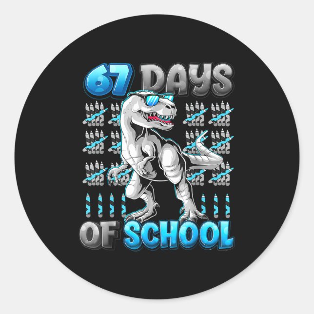 I Survived 67 Days Of School Funny 67 Meme Dinosau Classic Round Sticker (Front)