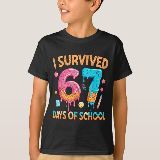 I Survived 67 Days Of School Funny 67 Teacher Stud T-Shirt (Front)