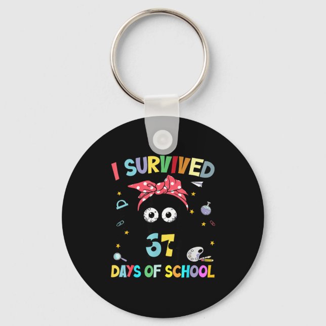 I Survived 67 Days Of School Funny Black Cat Six S Key Ring (Front)