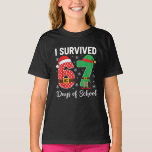 I Survived 67 Days of School Funny Elf Christmas T-Shirt