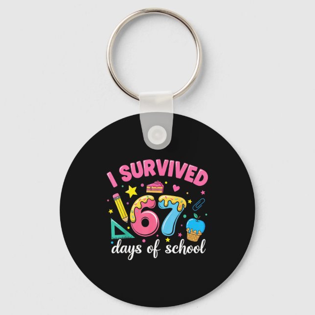 I Survived 67 Days Of School Funny Meme Teacher St Key Ring (Front)