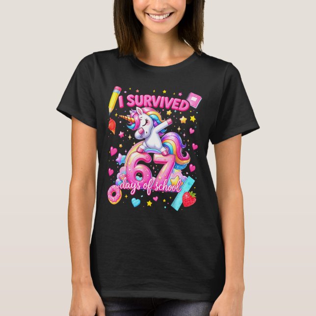 I Survived 67 Days Of School Funny Six Seven Teach T-Shirt (Front)