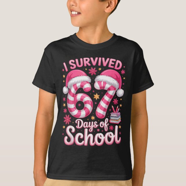 I Survived 67 Days Of School - Funny Teachers Stud T-Shirt (Front)