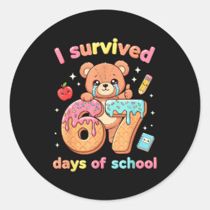 I Survived 67 Days Of School Funny Teddy Bear Six  Classic Round Sticker