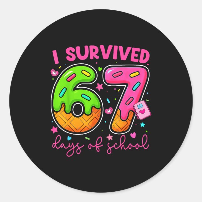 I Survived 67 Days Of School Ice Cream Drip Boy Gi Classic Round Sticker (Front)