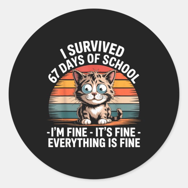 I Survived 67 Days Of School I'm Fine It's Fine Ev Classic Round Sticker (Front)