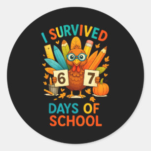 I Survived 67 Days Of School Meme Teacher Student  Classic Round Sticker