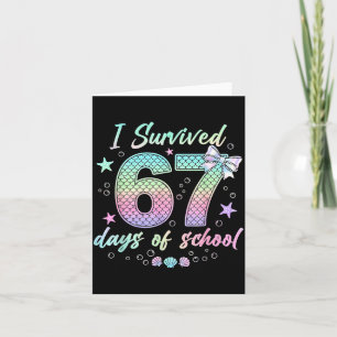 I Survived 67 Days Of School Mermaid Coquette Bow  Card