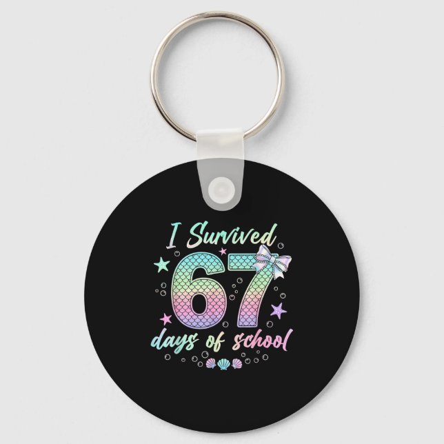 I Survived 67 Days Of School Mermaid Coquette Bow  Key Ring (Front)