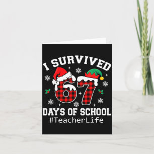 I Survived 67 Days Of School Red Buffalo Plaid Tea Card