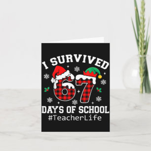 I Survived 67 Days Of School Red Buffalo Plaid Tea Card