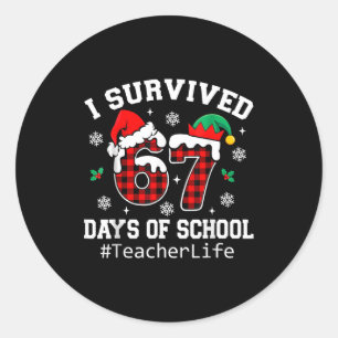 I Survived 67 Days Of School Red Buffalo Plaid Tea Classic Round Sticker