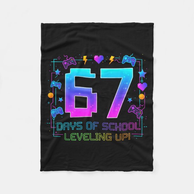 I Survived 67 Days Of School Retro Gamer Level Up  Fleece Blanket (Front)