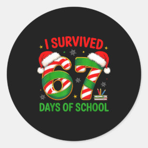 I Survived 67 Days Of School Santa Hat Xmas Teache Classic Round Sticker