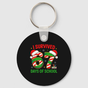 I Survived 67 Days Of School Santa Hat Xmas Teache Key Ring