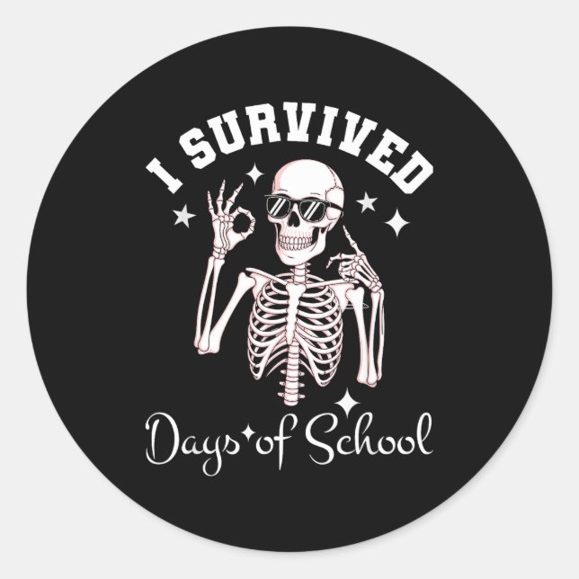 I Survived 67 Days Of School Skeleton Student Teac Classic Round Sticker (Front)