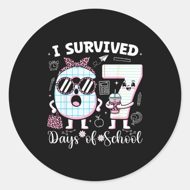 I Survived 67 Days Of School Teacher Student Leopa Classic Round Sticker (Front)