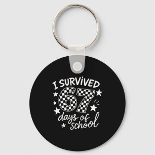I Survived 67 Six Seven Days Of School Checkered B Key Ring