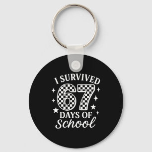 I Survived 67 Six Seven Days Of School Checkered B Key Ring