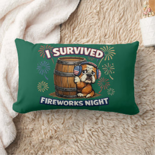 I Survived Fireworks Night Bulldog Lumbar Cushion