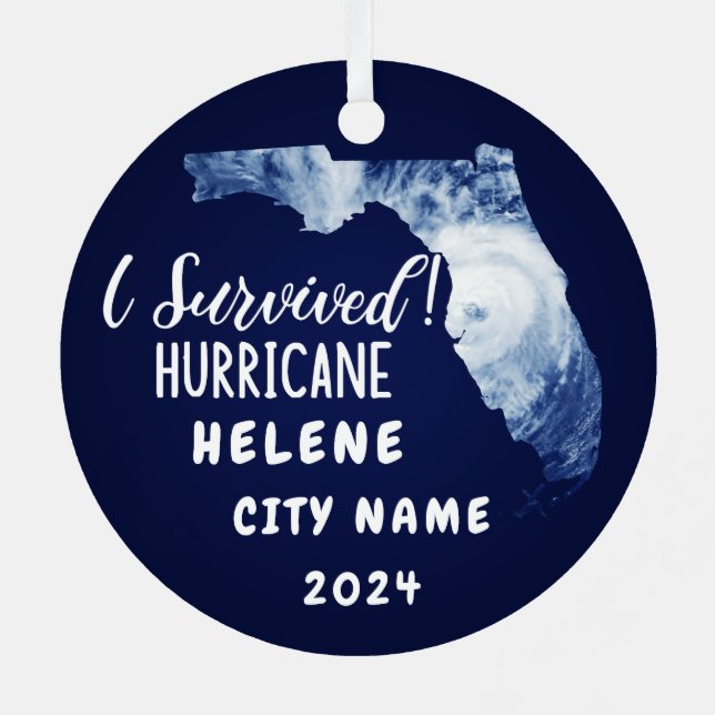 I Survived! Hurrican Helene Florida & City Name Metal Tree Decoration (Back)