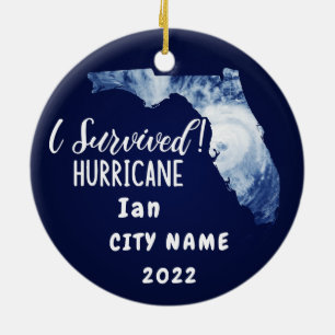 I Survived! Hurrican Ian Custom Florida City Name Ceramic Tree Decoration