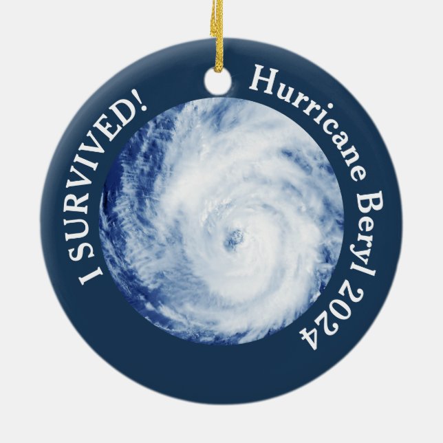 I Survived! Hurricane Beryl 2024 Ceramic Tree Decoration (Back)