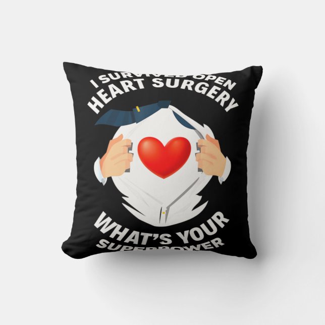 I Survived Open Heart Surgery Bypass Heart Survivo Cushion (Front)