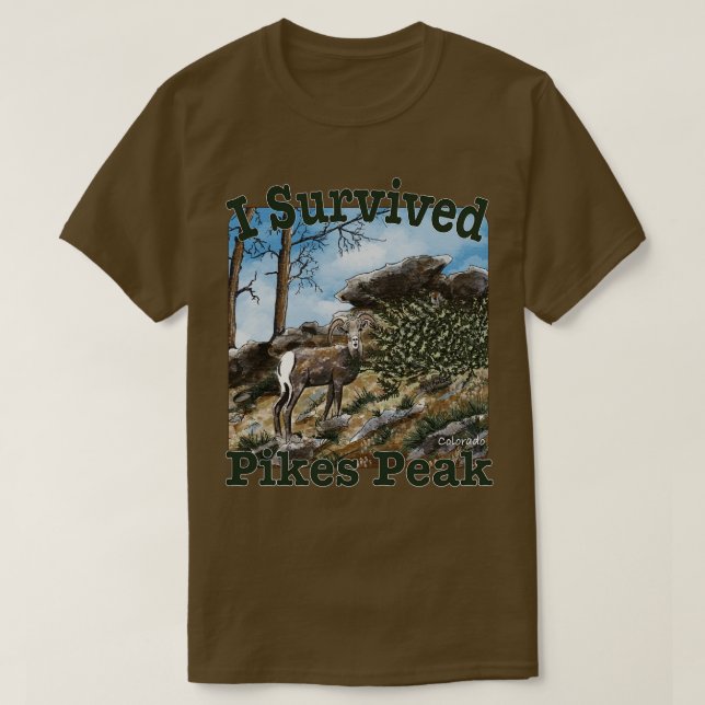 I Survived Pikes Peak Bighorn Sheep T-Shirt (Design Front)