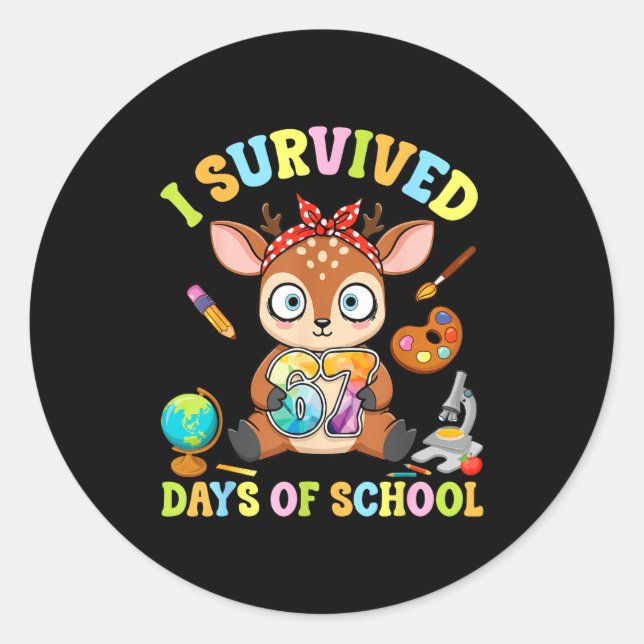 I Survived Six Seven Days Of School Cute Deer Stud Classic Round Sticker (Front)