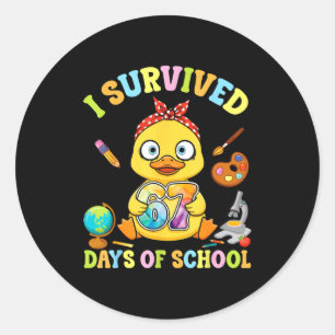 I Survived Six Seven Days Of School Cute Duck Stud Classic Round Sticker