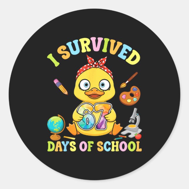 I Survived Six Seven Days Of School Cute Duck Stud Classic Round Sticker (Front)