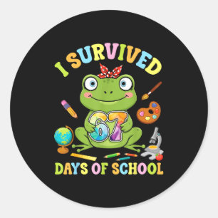 I Survived Six Seven Days Of School Cute Frog Stud Classic Round Sticker
