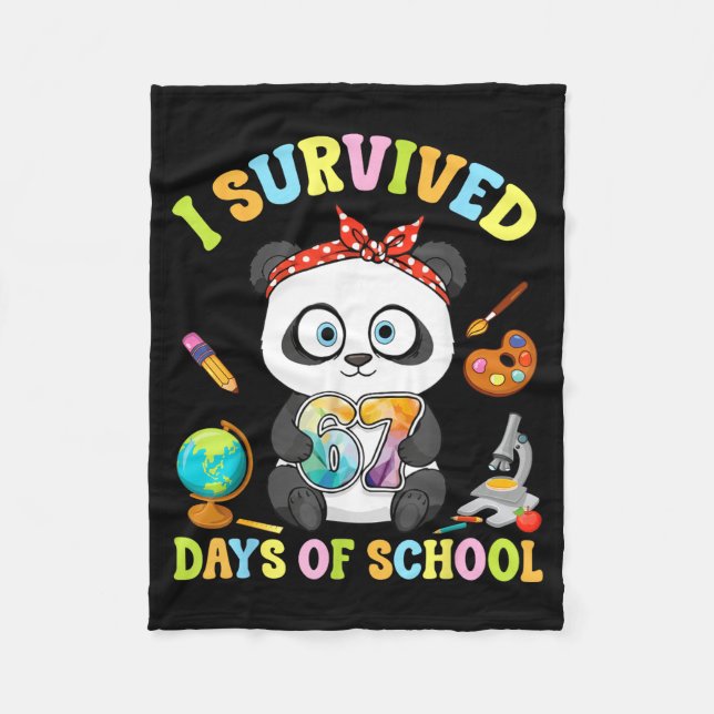 I Survived Six Seven Days Of School Cute Panda Stu Fleece Blanket (Front)